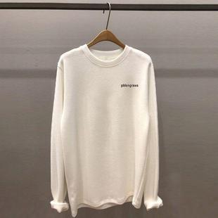 潮牌德绒长袖t恤女内搭宽松加绒百搭磨毛白色上衣打底衫春秋冬季