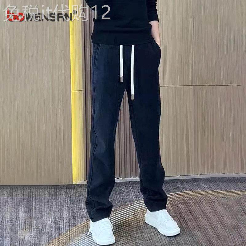 条绒直筒休闲裤子男士春秋冬季2025新款阔腿运动卫裤男款加绒男裤