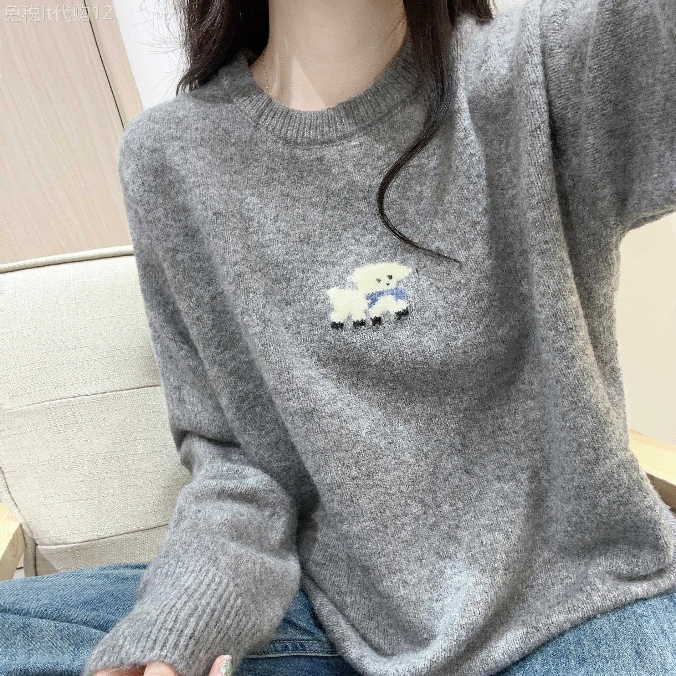 小狗提花软糯套头毛衣女2026秋冬季新款韩版圆领宽松百搭显瘦上衣