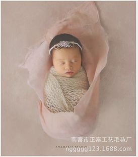 薄款 羊毛湿毡花朵造型小长方形轻柔软新生儿包裹睡垫摄影道具毛毯