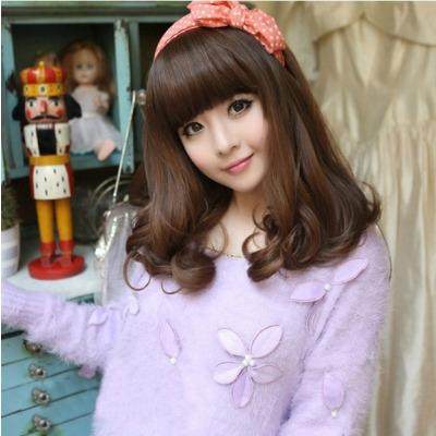 新款直销义乌假发 梨花头齐刘海 蓬松中长梨花蛋卷头 外贸假发wig