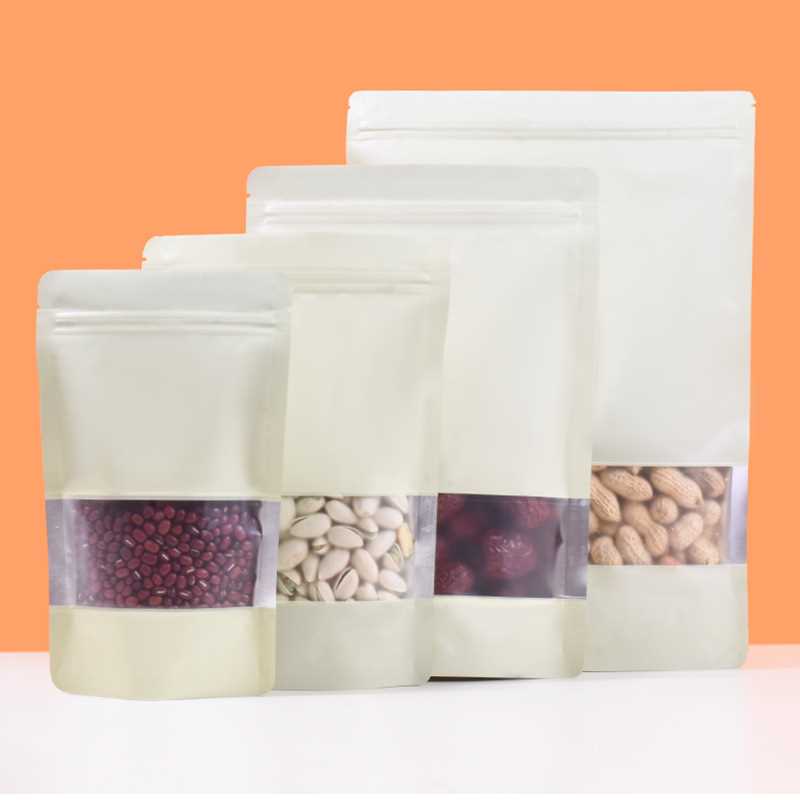 新款直销米黄色铝箔自封袋磨砂开窗彩色自立密封袋干果特产零食塑