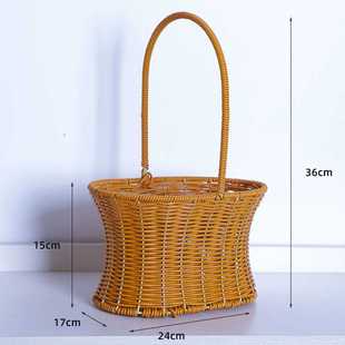 新款直销手提插花小花篮手工编织藤编篮礼品包装篮伴手礼品塑藤篮