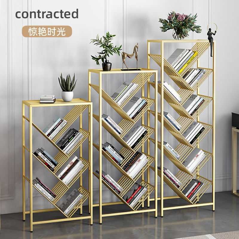 新款直销书架置物架铁艺轻奢多层简易收纳简约落地学生书柜创意树