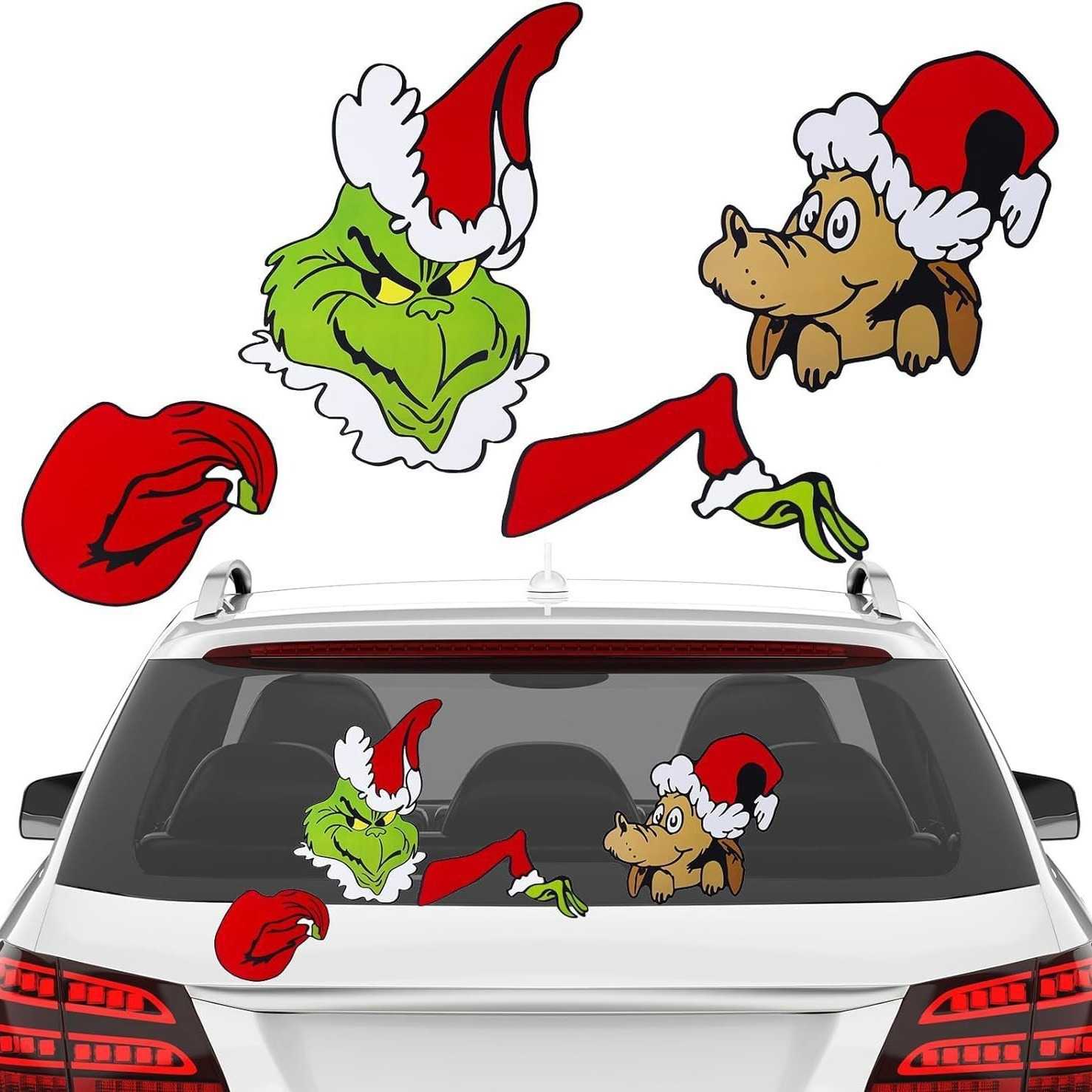 新款直销圣诞节汽车装饰窥视车身贴花 防水PVC后挡风玻璃贴纸大号