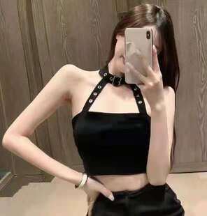 网红直播衣服女主播服装上镜性感短款紧身跳舞上衣外穿吊带背心夏