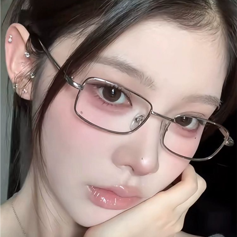 银色方框高智姐感纯欲眼镜框镜架