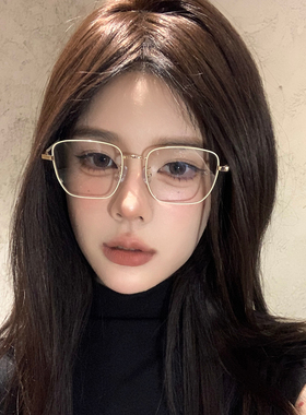 超轻韩系防蓝光方框眼镜女近视可配度数素颜金丝高级感平光眼睛架