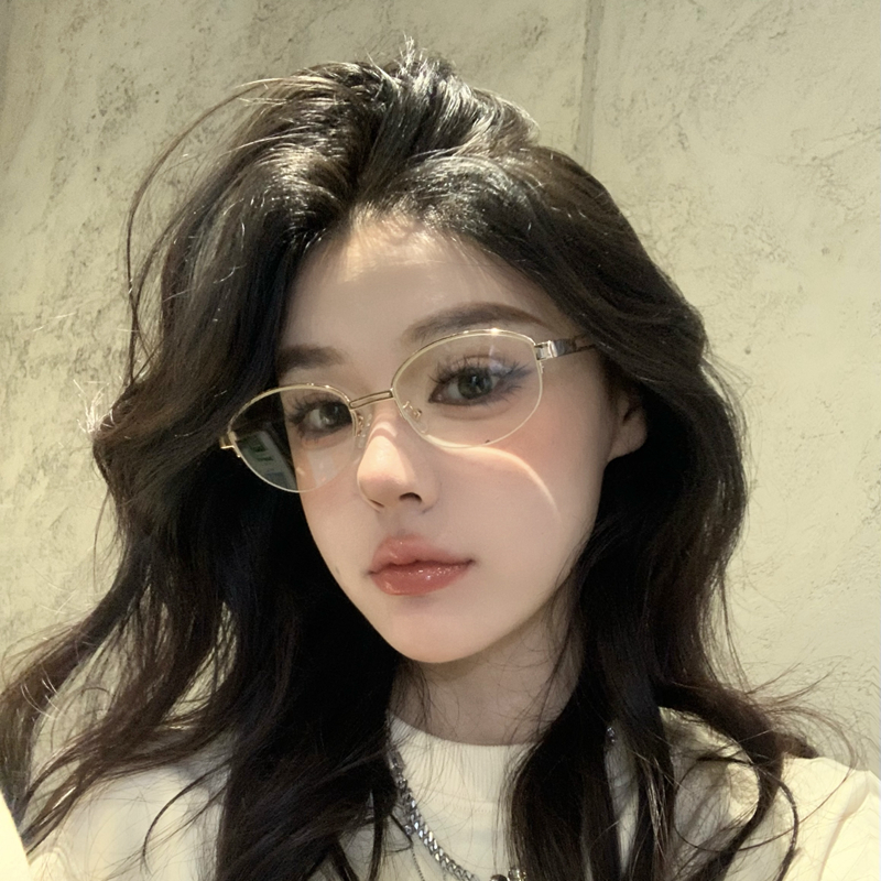 韩版纯欲半框高智感眼镜女配度数