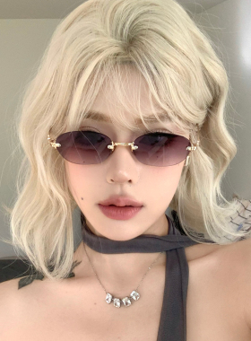 复古无边太阳眼镜y2k辣妹风墨镜