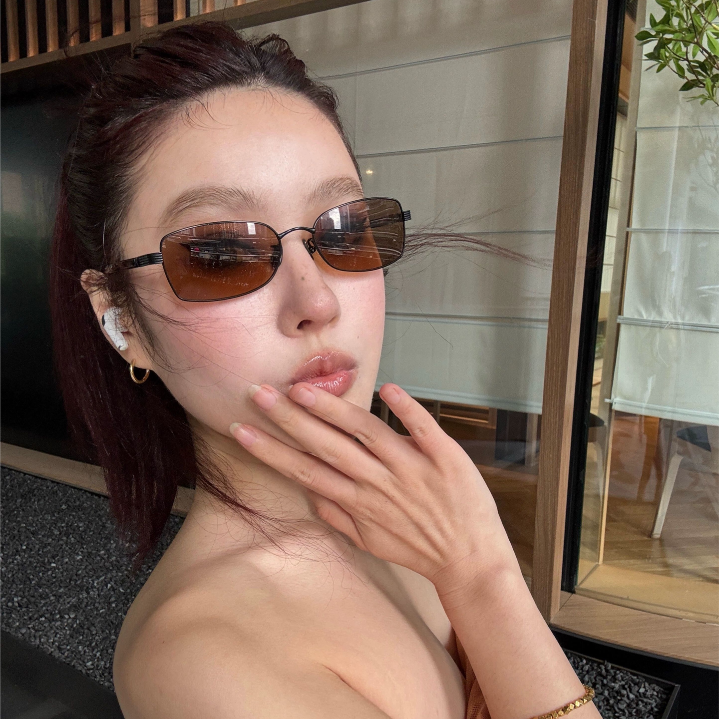 欧美辣妹风复古金属茶色方框墨镜女高级感时髦防紫外线街拍太阳镜