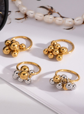 法式复古钢珠可调戒指