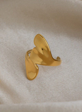 欧美简约光面叶片开口戒指