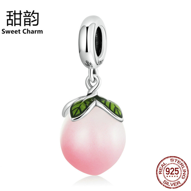 水果系列水蜜桃S925纯银吊坠配饰粉色滴油逼真桃子坠子手链串饰女