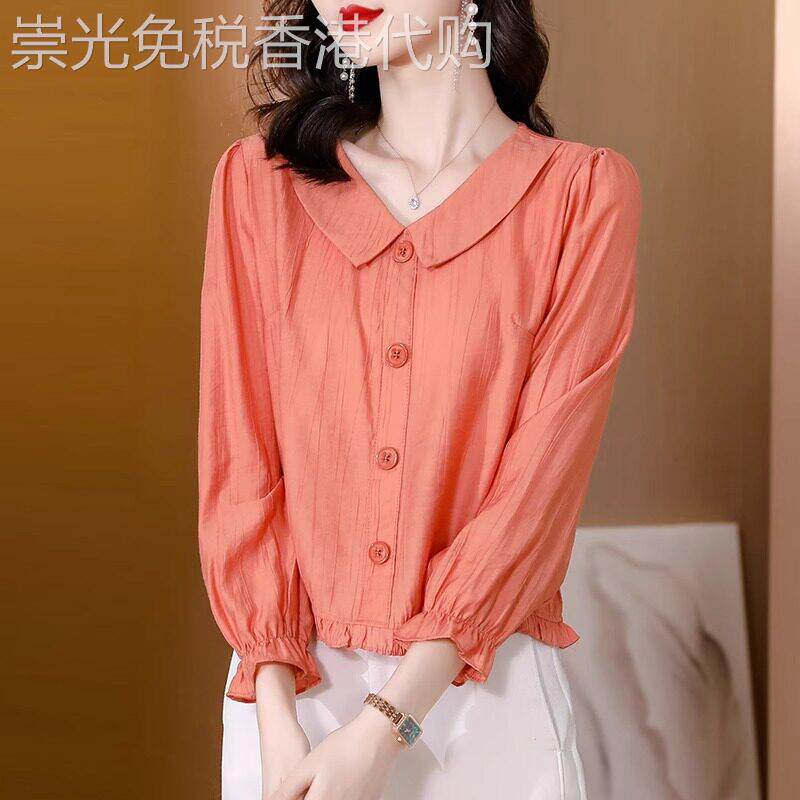 棉麻衬衫女春秋2025新款法式复古时髦显瘦设计感小众长袖短款上衣
