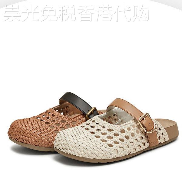 港风午后甜茶~ 慵懒度假风编织包头拖女外穿圆头内增高半拖鞋夏