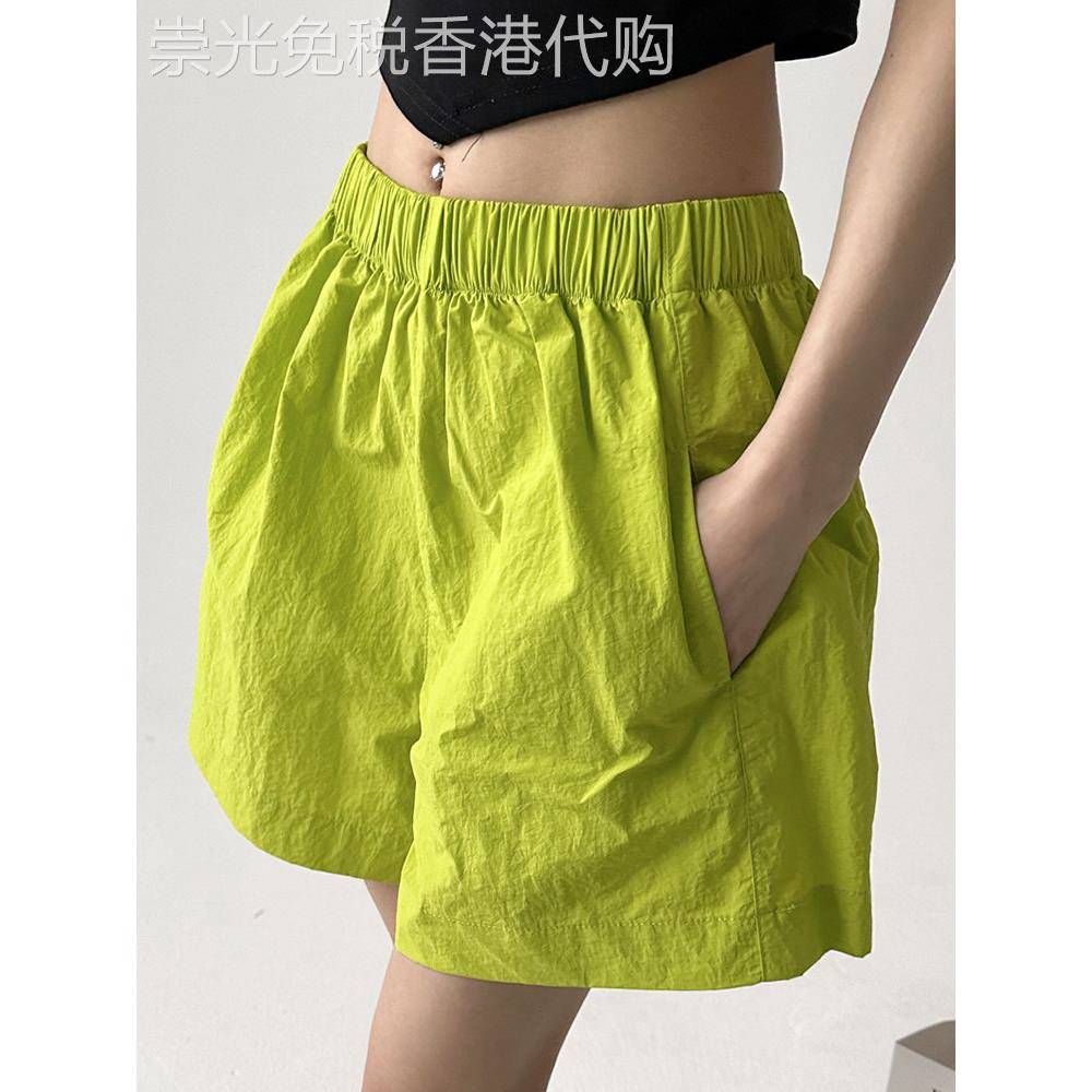 绿色休闲 短裤女2025新款夏季薄款高腰显瘦运动出游速干 干宽松五