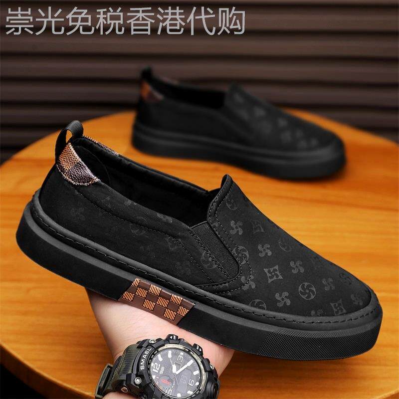 潮牌新款百搭帆布鞋男韩版潮流时尚休闲板鞋懒人一脚蹬老北京布鞋