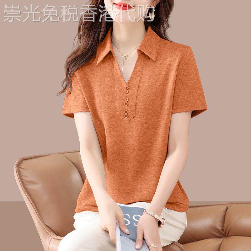 纯棉翻领短袖t恤女装2026新款夏季洋派减龄遮肚子polo衫宽松上衣