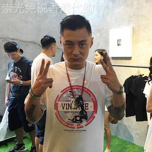 香港潮牌陈冠希t恤男士短袖余文乐宽松情侣印花半袖黑色纯棉体恤