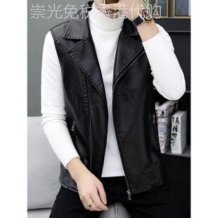 秋季新款男士绵羊皮皮衣韩版潮流外搭无袖超ins加绒真皮马甲外套