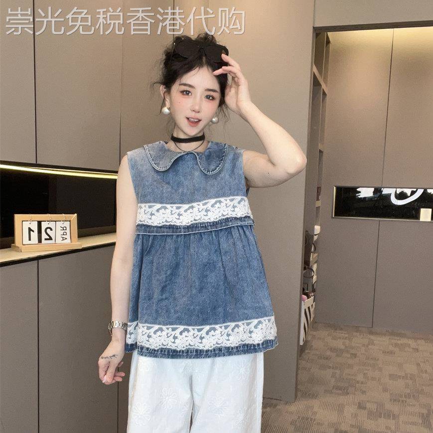 拼蕾丝娃娃领牛仔背心女款2026春季新款韩式设计感无袖上衣欧洲站