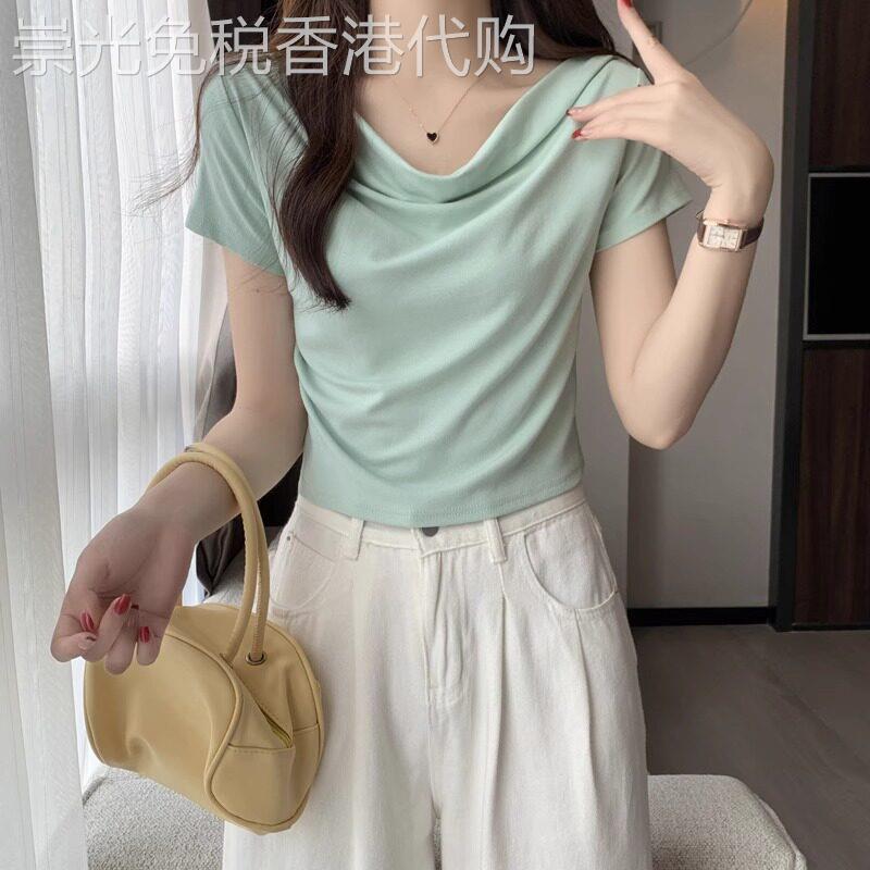纯欲U型领修身短袖T恤女夏季2025新款小众别致设计感辣妹短款上衣