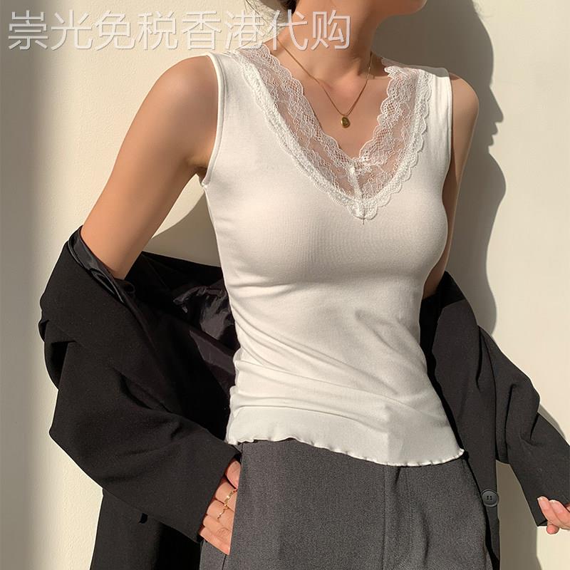 白色蕾丝边吊带背心女士内搭早春新款性感美背修身显瘦打底衫上衣