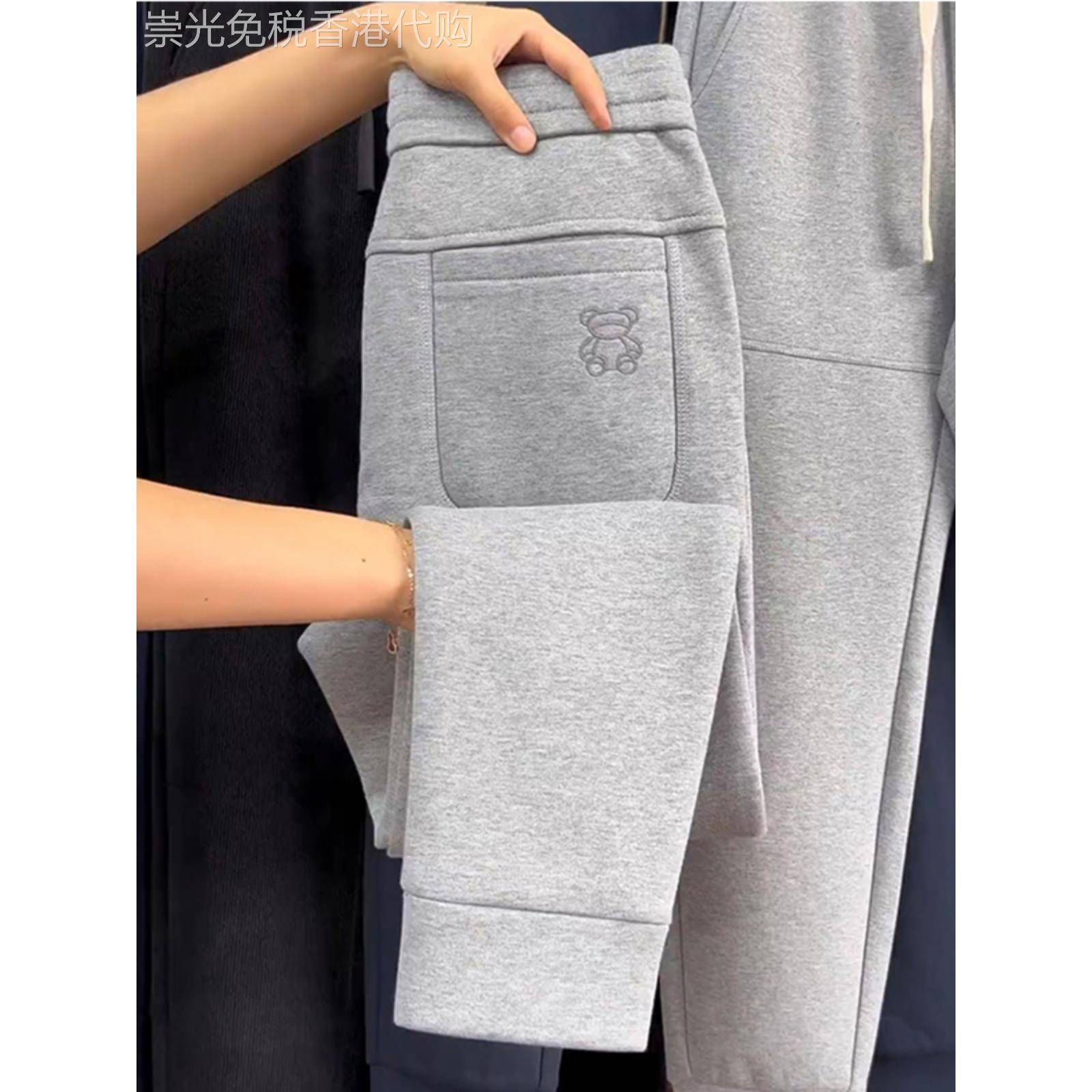 高端灰色卫裤男春秋季小熊运动裤2025新款束脚宽松潮牌男士休闲裤