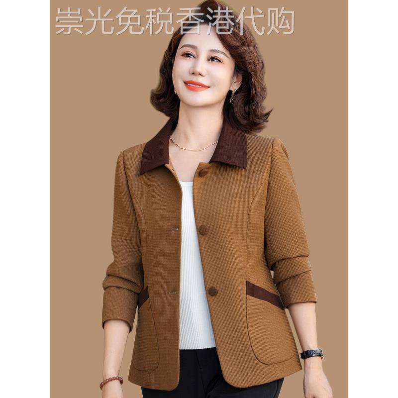 洋气小香风短款长袖西装外套女士春秋新款中老年妈妈时尚减龄上衣