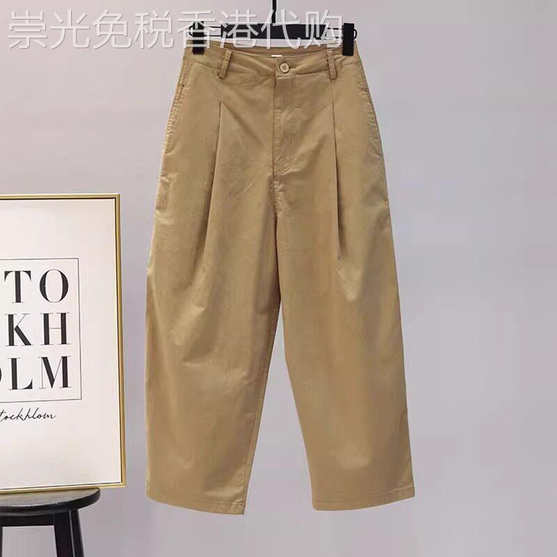 韩国卡其色阔腿九分休闲裤女2026年夏季宽松高腰百搭直筒裤老爹裤