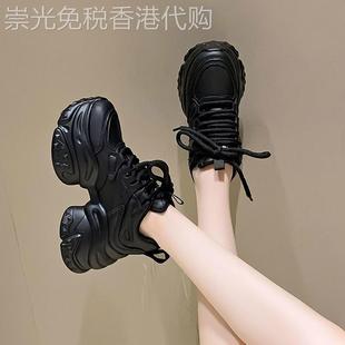 明星同款厚底系带老爹鞋2024冬季加绒百搭增高8厘米松糕运动女鞋