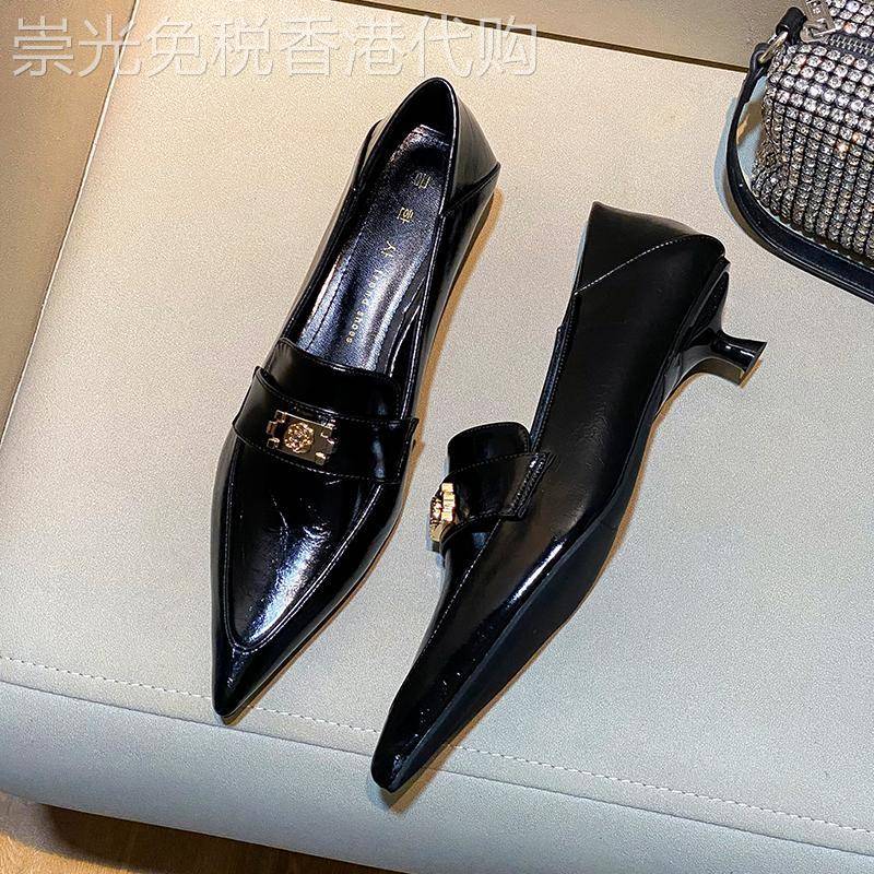 真皮尖头低跟单鞋女2026新款复古细跟软皮职业小皮鞋不累脚高跟鞋