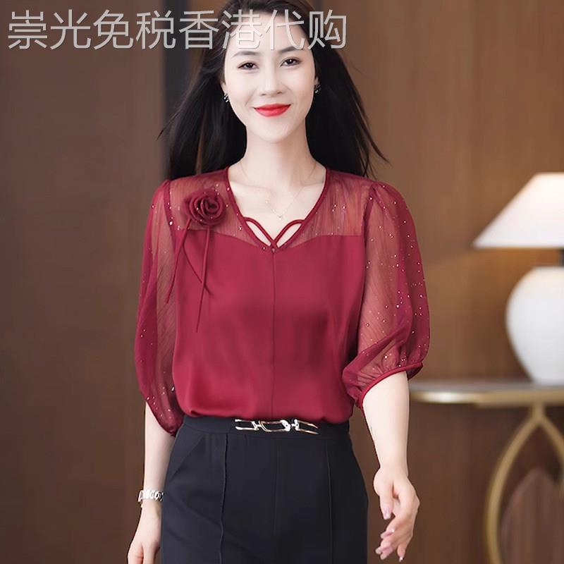 雪纺衬衫女短袖夏季薄款2026新款高级感减龄洋派小衬衫衣半袖上衣
