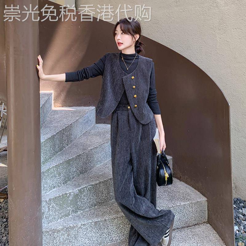 灰色高级感套装女2026秋季新款大方得体穿搭一整套马甲裤子三件套