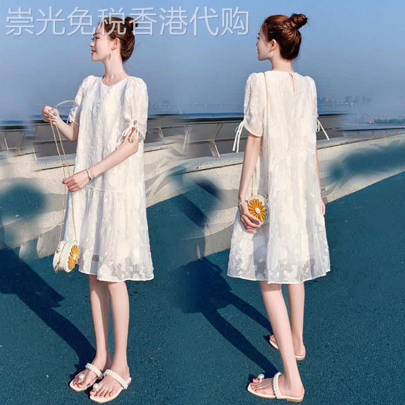 甜美初恋小白裙娃娃裙女夏季新款宽松遮肉白色连衣裙蕾丝A字中裙