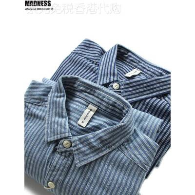Madness Mdns Clot日系覆古条纹长袖衬衫男士重磅休闲百搭衬衣