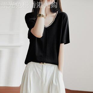 欧洲站短袖针织冰丝T恤女2026新款夏季韩版洋派高级感镶钻上衣潮