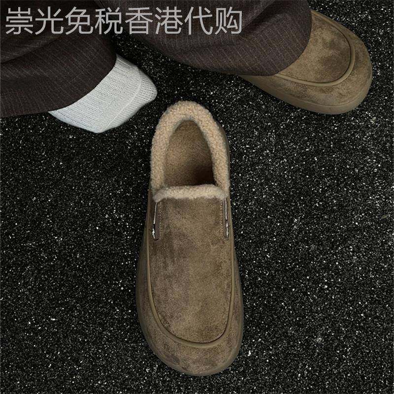 潮牌雪地靴男士冬季加绒保暖东北棉鞋一脚蹬平底套脚极简乐福鞋子