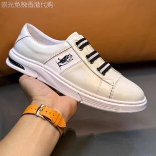 Super 男鞋白色真皮乐福鞋男一脚蹬老虎头松紧带休闲板鞋轻奢时尚