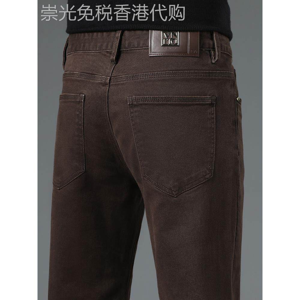 香港纯棉咖啡色牛仔裤男春秋款直筒修身2025新款弹力休闲长裤子厚