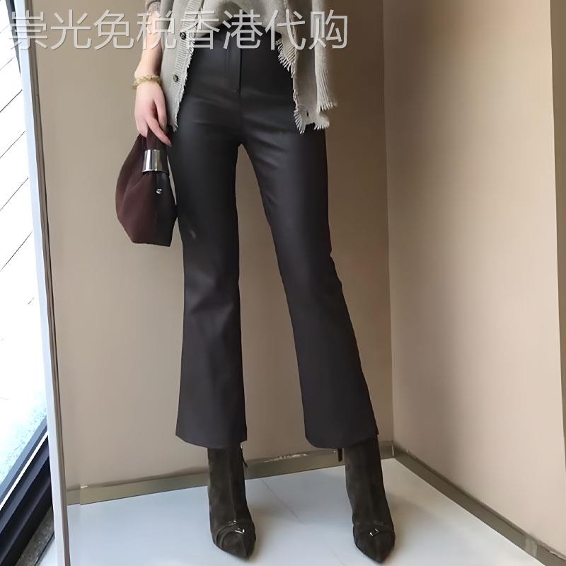 洋气设计感黑色高腰皮裤女2025秋季新款显瘦休闲微喇时尚九分长裤