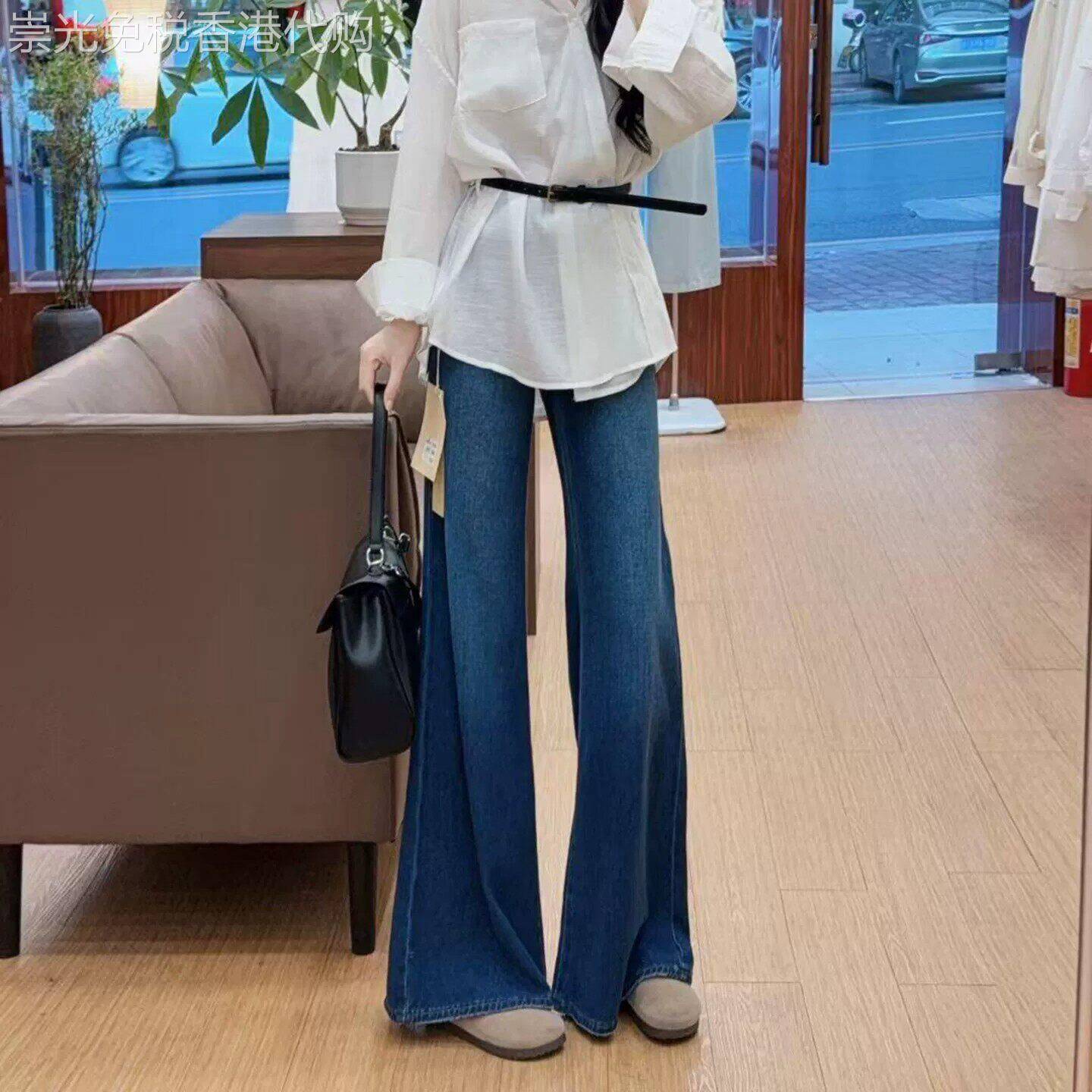 不贴腿微喇牛仔裤女夏季莱塞尔冰丝薄款高腰显瘦宽松垂感阔腿裤子