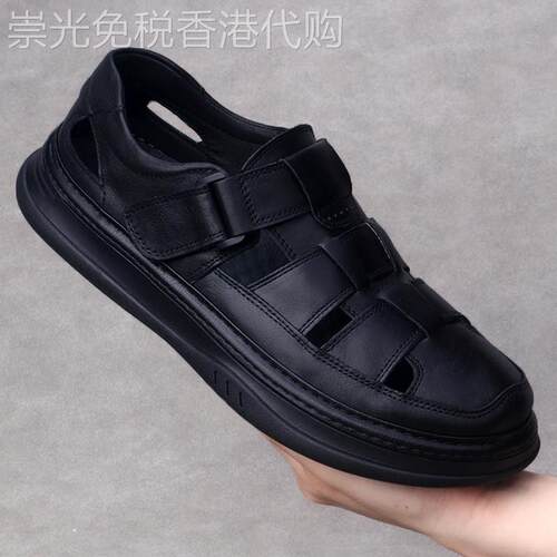 『DMXUXM新品宝藏款』力荐！头层牛皮休闲百搭黑色透气软底凉鞋男