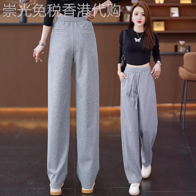 运动香蕉阔腿裤女2026春秋新款宽松高腰垂感灰色卫裤休闲直筒裤子