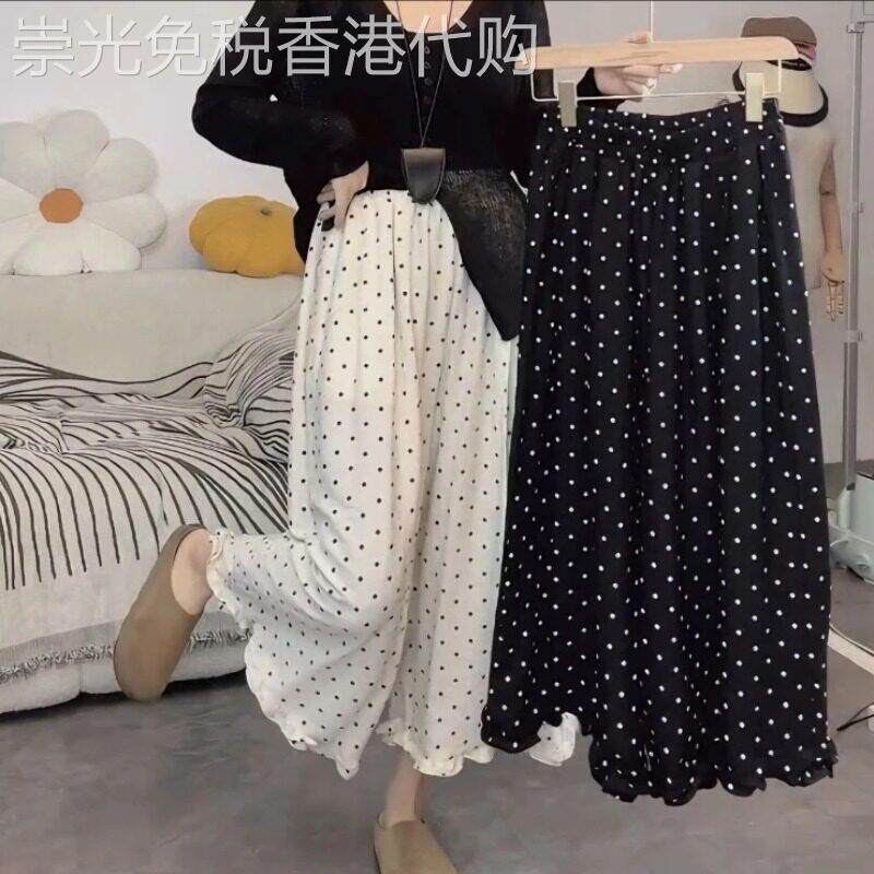 波点阔腿裤女春秋薄款2026新款高腰垂感大尺码胖mm小个子休闲裤裙