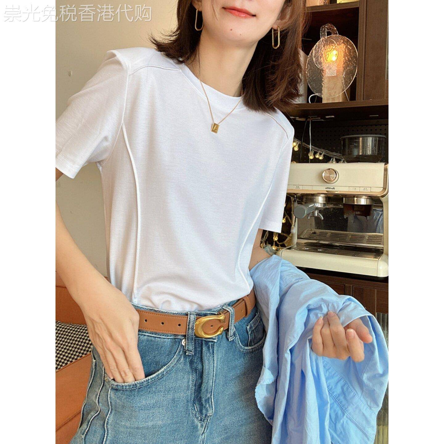 白色短袖T恤女夏季2026新款时尚高级感小众设计冰丝垂感打底上衣