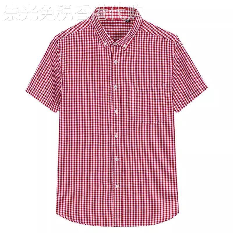 夏季潮牌日系红色小格子衬衫男短袖纯棉薄款潮流商务休闲半袖衬衣