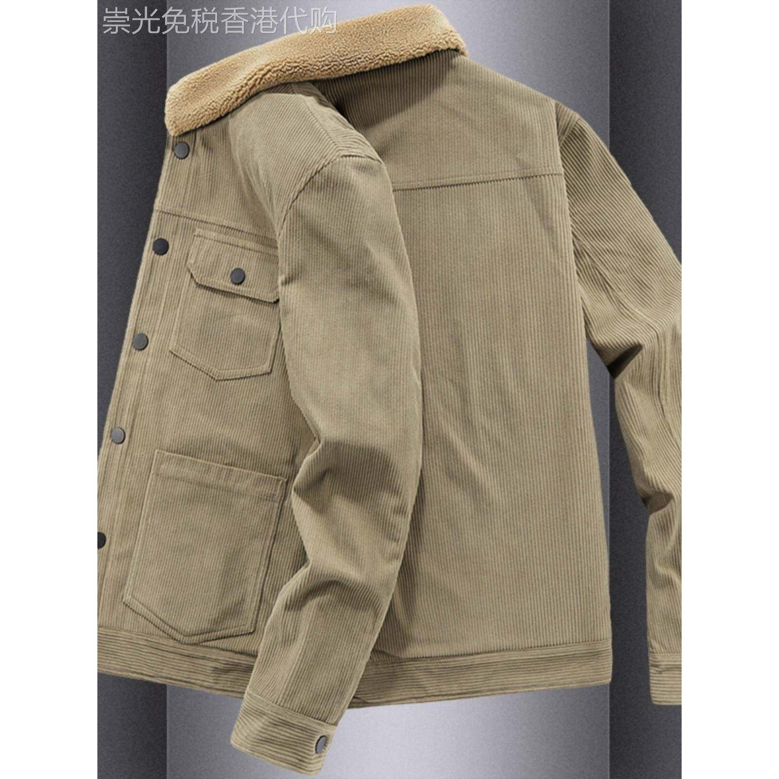 羊羔绒外套男秋冬季新款高端宽松工装棉服加绒加厚保暖灯芯绒夹克