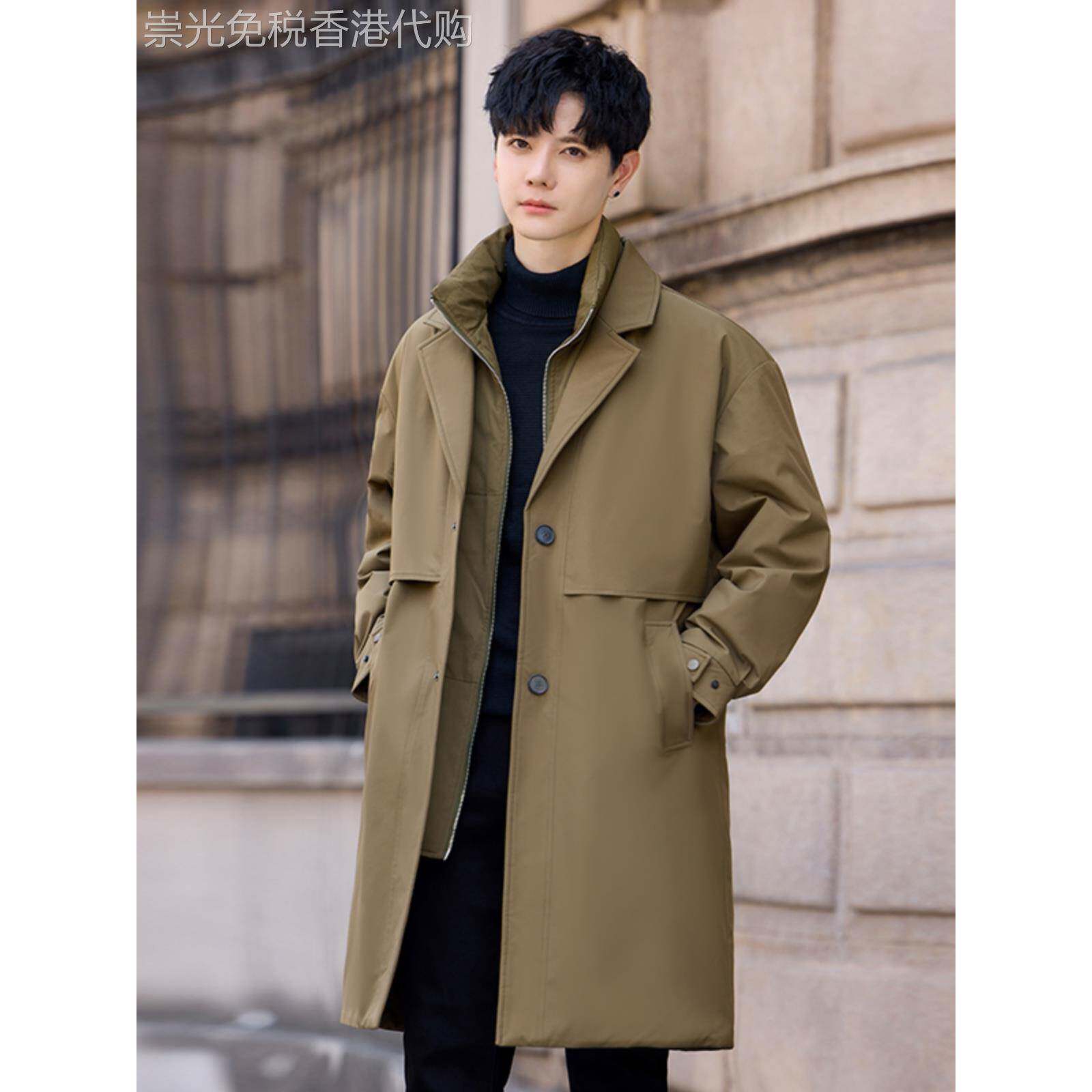 高端假两件西装羽绒服男中长款冬季新款加厚保暖潮牌休闲帅气风衣